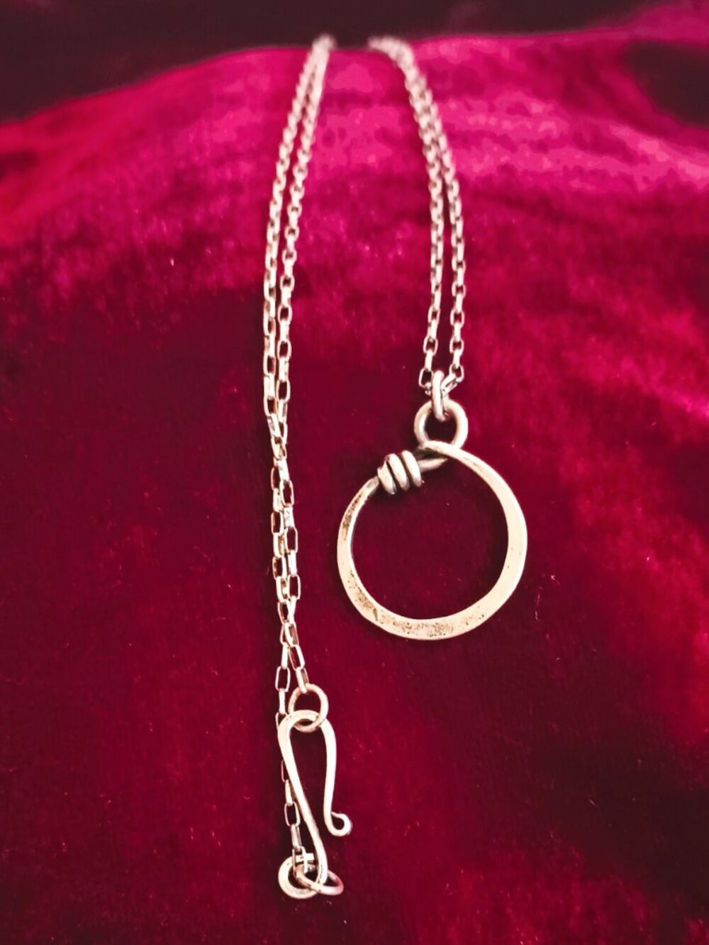 925 Circle Wrap Rustic Pendant 24" Sterling Silver Minimalist Necklace